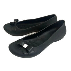 Crocs Gianna Ballet Flats with Bow Black Glitter Rounded Toe Size W7
